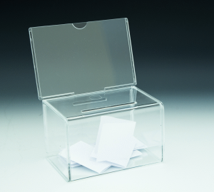 Mini Non-Locking Coin / Ballot Box with Sign Holder