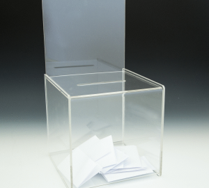 8" Clear Acrylic Ballot / Suggestion Box with Sign Holder