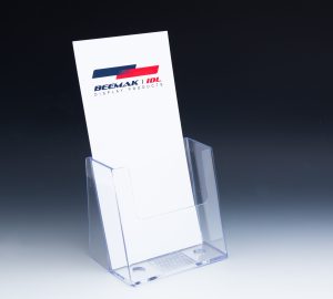 Clear Countertop Trifold Brochure Holder for literature up to 4" wide.
